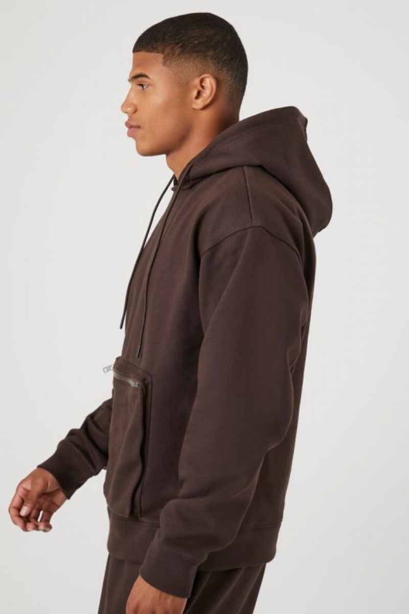 Sudaderas Forever 21 Zip Pocket Fleece Hombre Cocoa | LdXEhTgmNA4