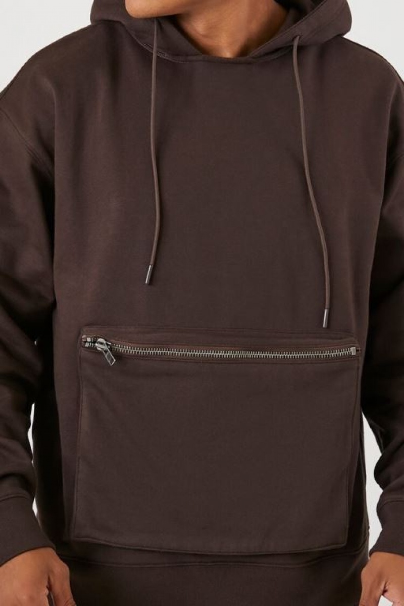 Sudaderas Forever 21 Zip Pocket Fleece Hombre Cocoa | LdXEhTgmNA4