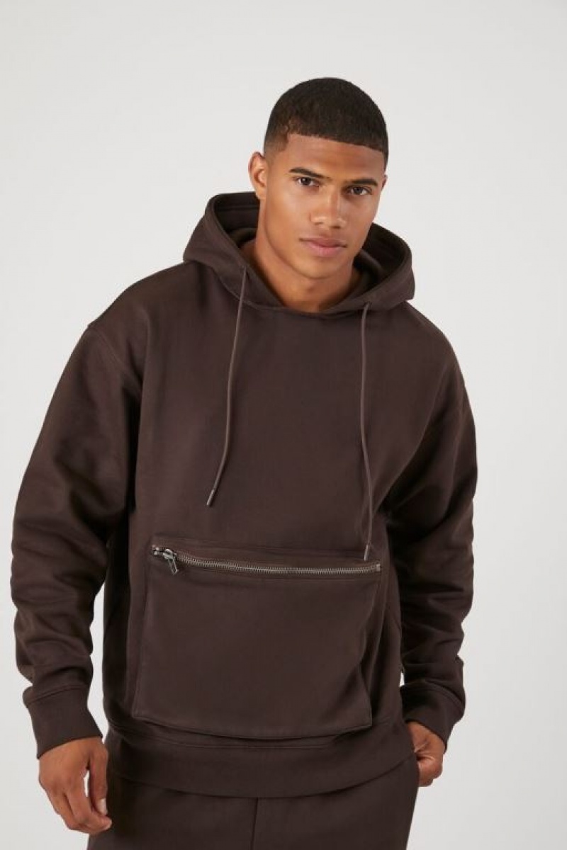 Sudaderas Forever 21 Zip Pocket Fleece Hombre Cocoa | LdXEhTgmNA4