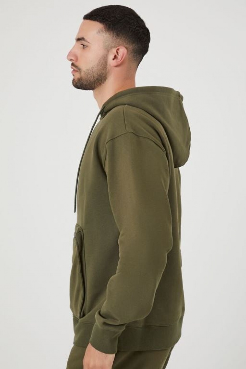 Sudaderas Forever 21 Zip Pocket Fleece Hombre Verde Oliva | 8c2eB2xDum7