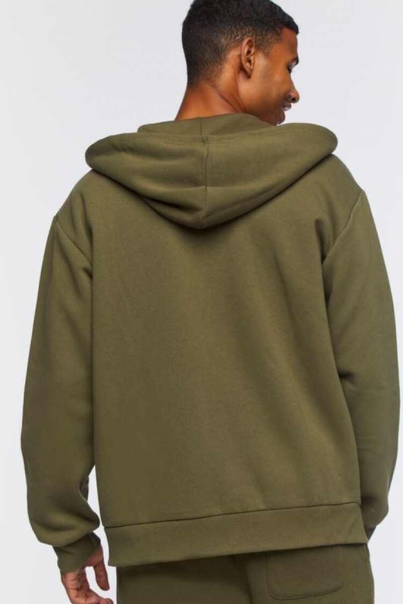 Sudaderas Forever 21 Zip Up Drawstring Hombre Verde Oliva | 6lVrCBc7U0b