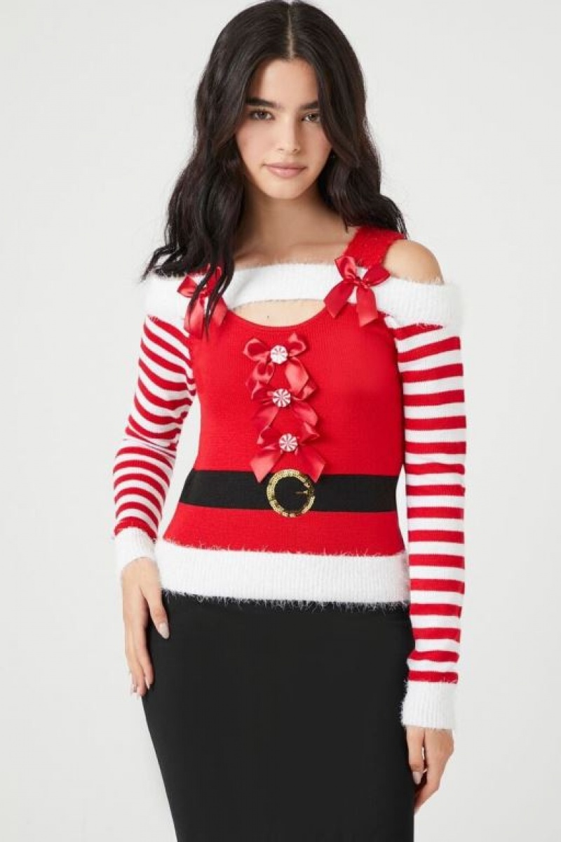 Suéteres Forever 21 A Rayas Candy Cane Holiday Mujer Rojas Multicolor | LPGJvy1U9Q1