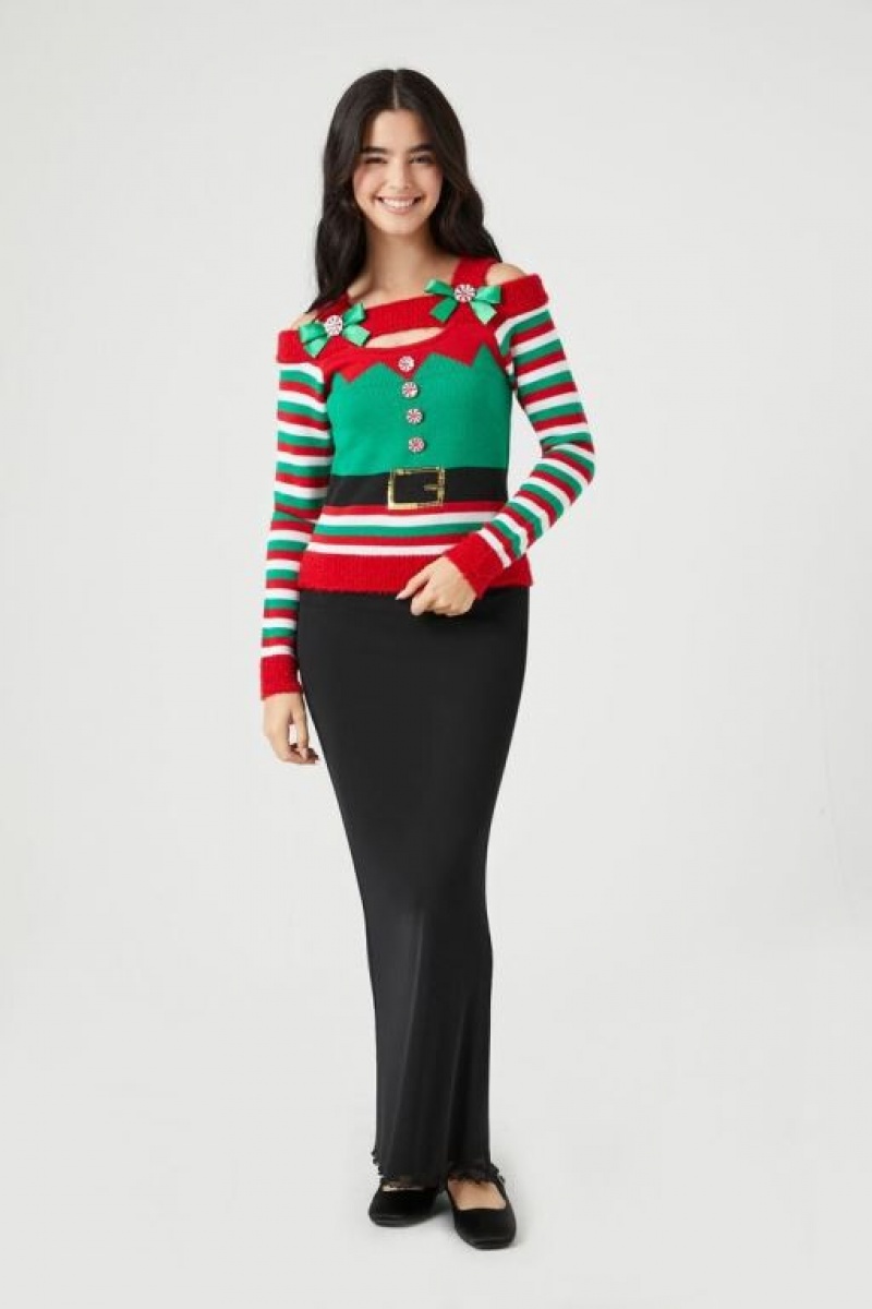 Suéteres Forever 21 A Rayas Holiday Mujer Verde Multicolor | UBJvrzLMAHS