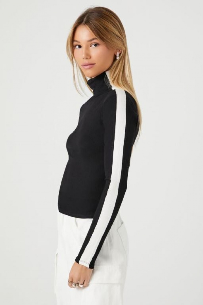 Suéteres Forever 21 A Rayas Trim Turtleneck Mujer Negras Blancas | Z7N4PsNFQTz