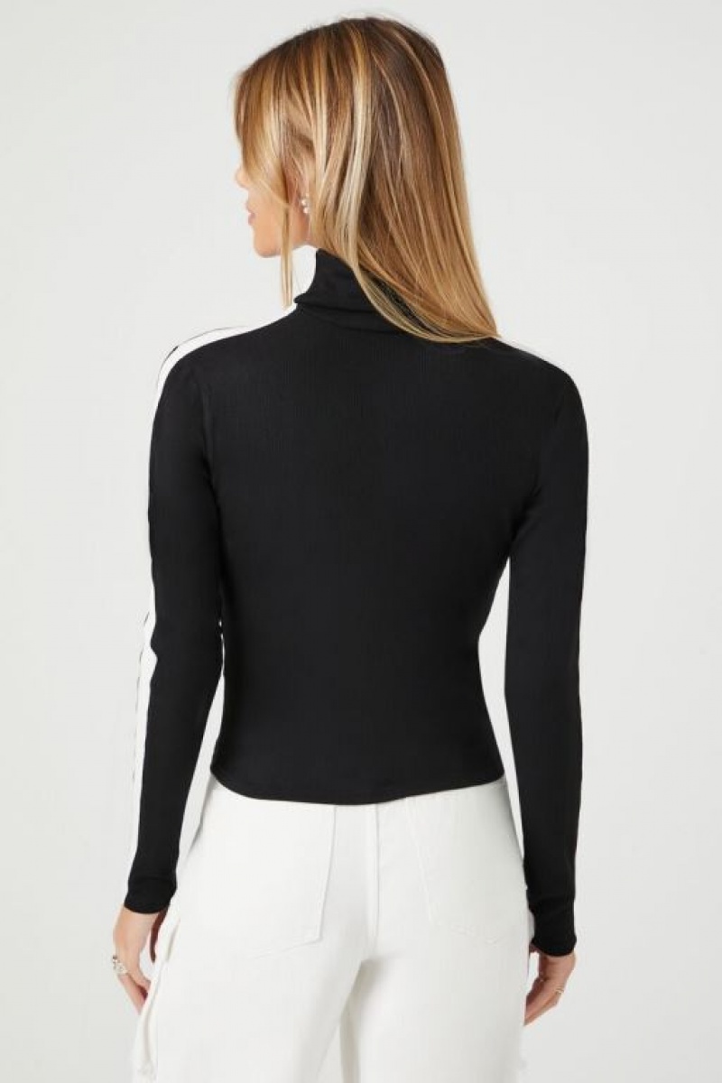 Suéteres Forever 21 A Rayas Trim Turtleneck Mujer Negras Blancas | Z7N4PsNFQTz