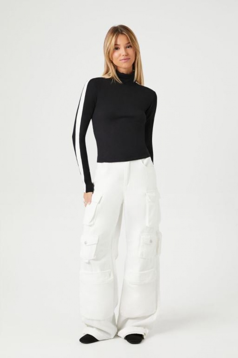 Suéteres Forever 21 A Rayas Trim Turtleneck Mujer Negras Blancas | Z7N4PsNFQTz