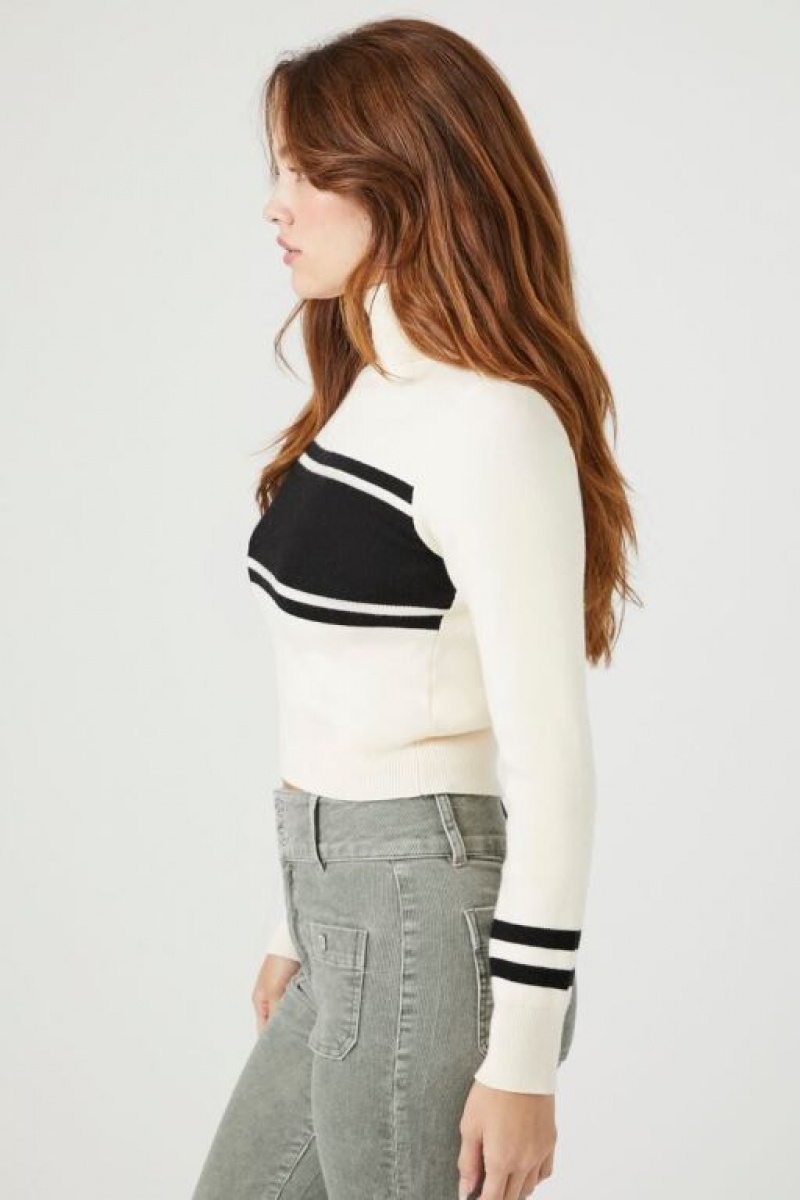 Suéteres Forever 21 A Rayas Turtleneck Mujer Creme Negras | ARBprnpG6Iw