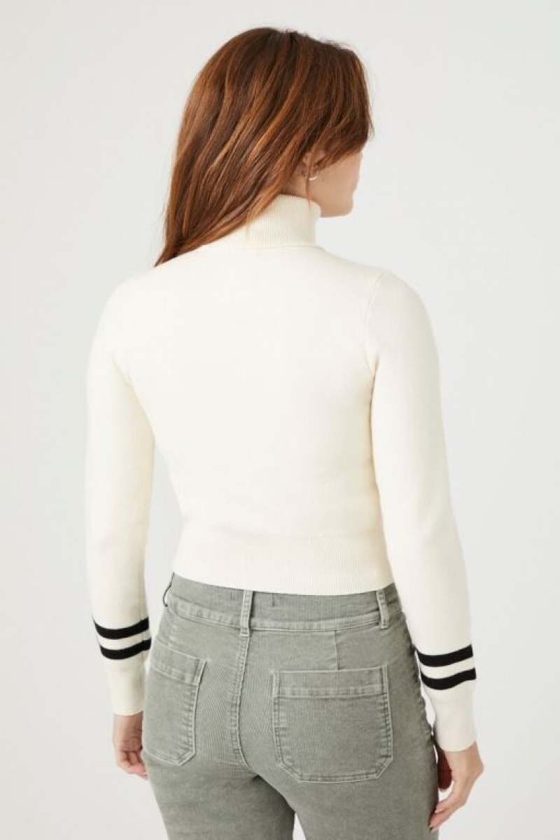 Suéteres Forever 21 A Rayas Turtleneck Mujer Creme Negras | ARBprnpG6Iw