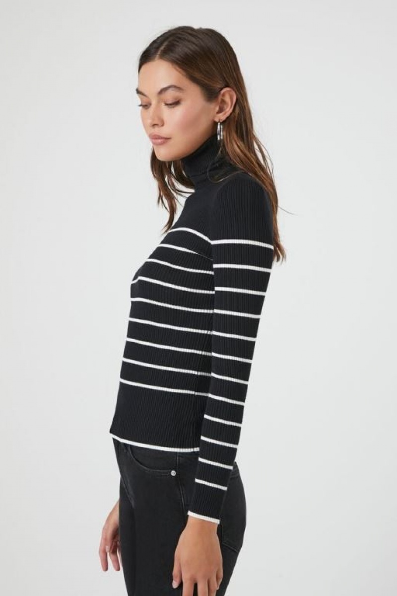 Suéteres Forever 21 A Rayas Turtleneck Mujer Negras Blancas | r4jeiGRZIXU