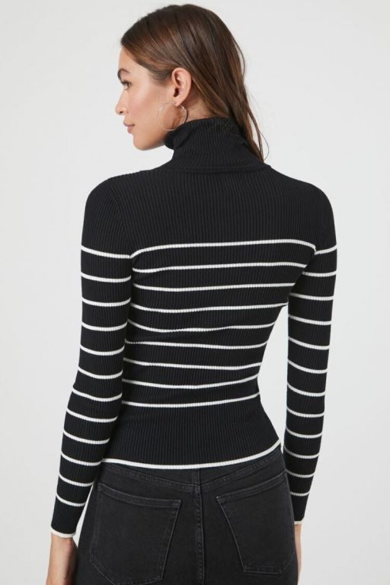 Suéteres Forever 21 A Rayas Turtleneck Mujer Negras Blancas | r4jeiGRZIXU