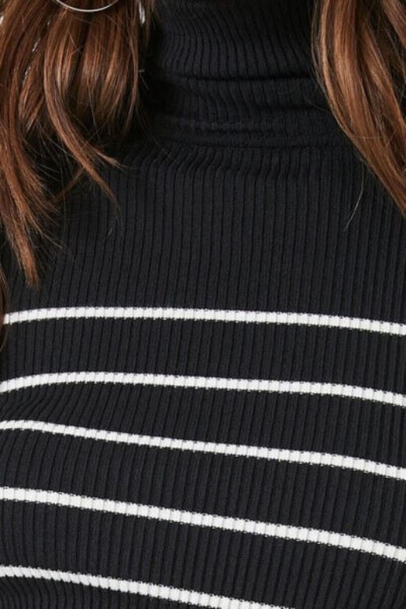 Suéteres Forever 21 A Rayas Turtleneck Mujer Negras Blancas | r4jeiGRZIXU