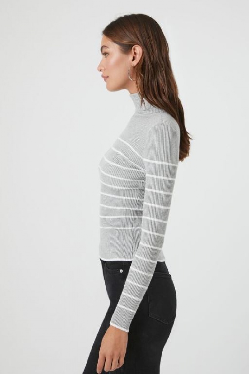 Suéteres Forever 21 A Rayas Turtleneck Mujer Gris Blancas | vj8woZ7wnWS