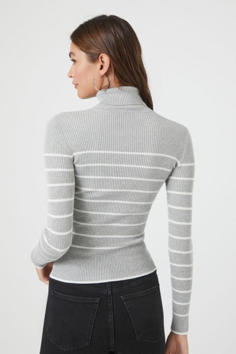 Suéteres Forever 21 A Rayas Turtleneck Mujer Gris Blancas | vj8woZ7wnWS