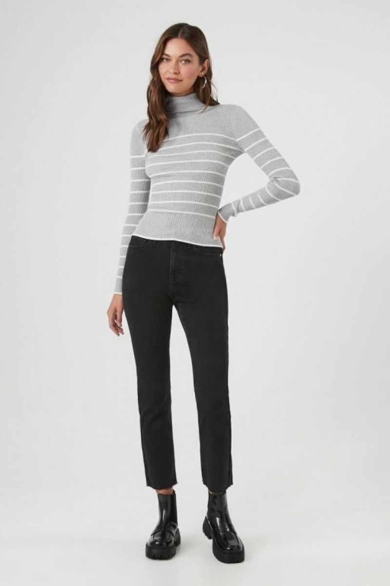 Suéteres Forever 21 A Rayas Turtleneck Mujer Gris Blancas | vj8woZ7wnWS