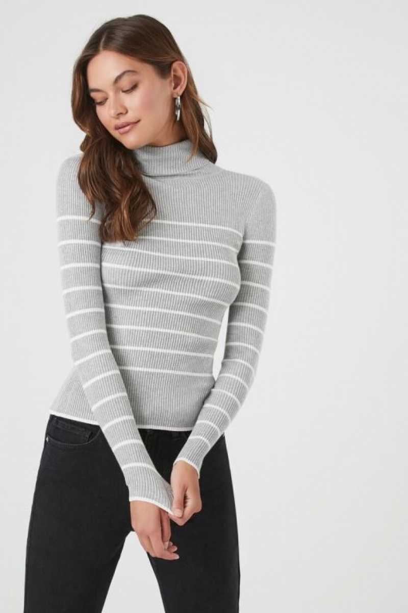 Suéteres Forever 21 A Rayas Turtleneck Mujer Gris Blancas | vj8woZ7wnWS