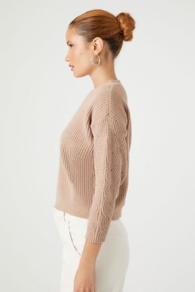 Suéteres Forever 21 Acanalado Drop Sleeve Mujer Beige | A3H0qlHvgAL