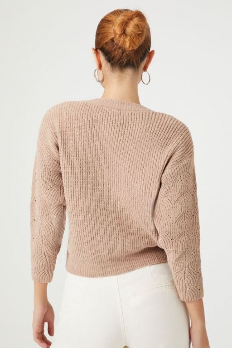 Suéteres Forever 21 Acanalado Drop Sleeve Mujer Beige | A3H0qlHvgAL