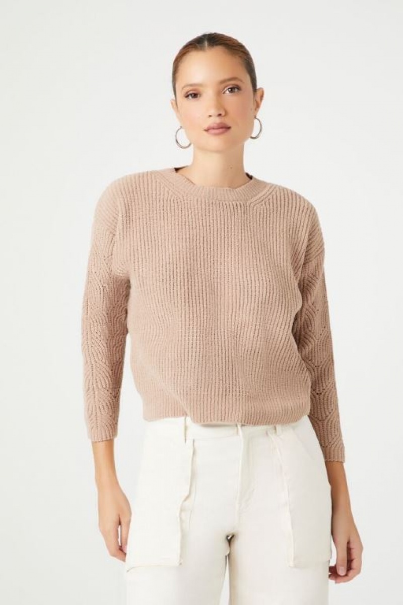 Suéteres Forever 21 Acanalado Drop Sleeve Mujer Beige | A3H0qlHvgAL