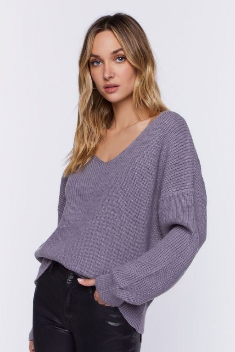 Suéteres Forever 21 Acanalado Drop Sleeve Mujer Gris | mY7EtjPoOV4