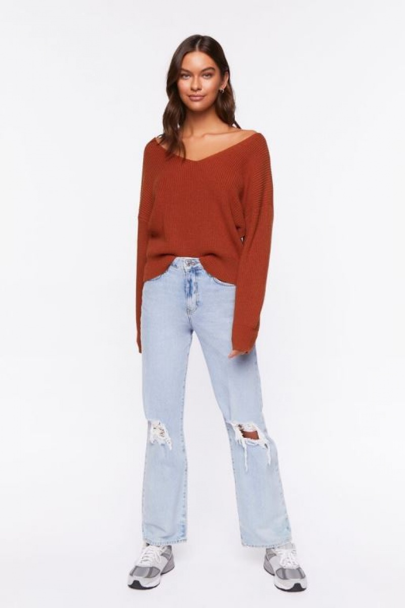 Suéteres Forever 21 Acanalado Drop Sleeve Mujer Rojas | 8l5LR3n0Pml