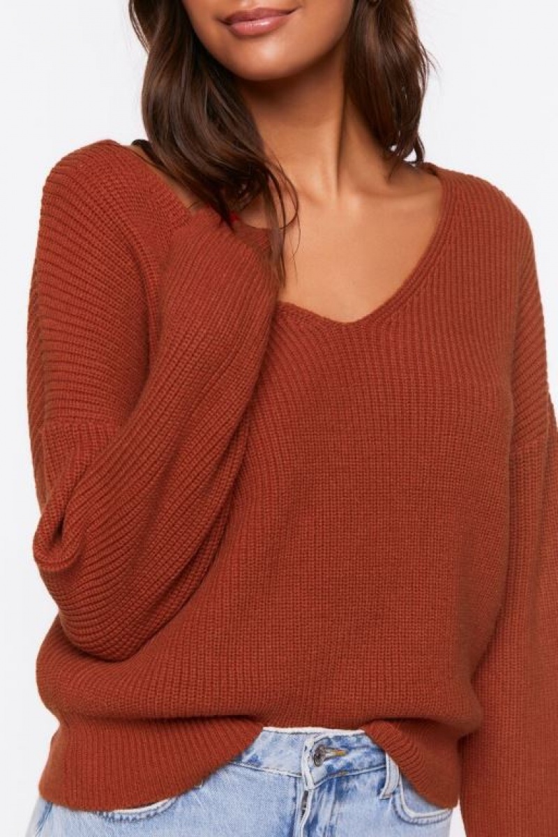 Suéteres Forever 21 Acanalado Drop Sleeve Mujer Rojas | 8l5LR3n0Pml