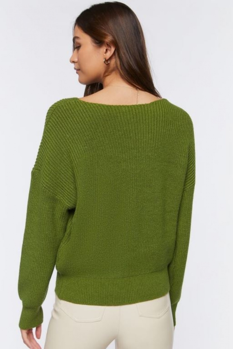 Suéteres Forever 21 Acanalado Drop Sleeve Mujer Verde Oliva | 4mNV3ps2nRA