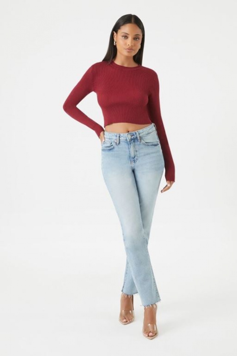 Suéteres Forever 21 Acanalado Knit Crop Mujer Burdeos | coU5wgmNlpw