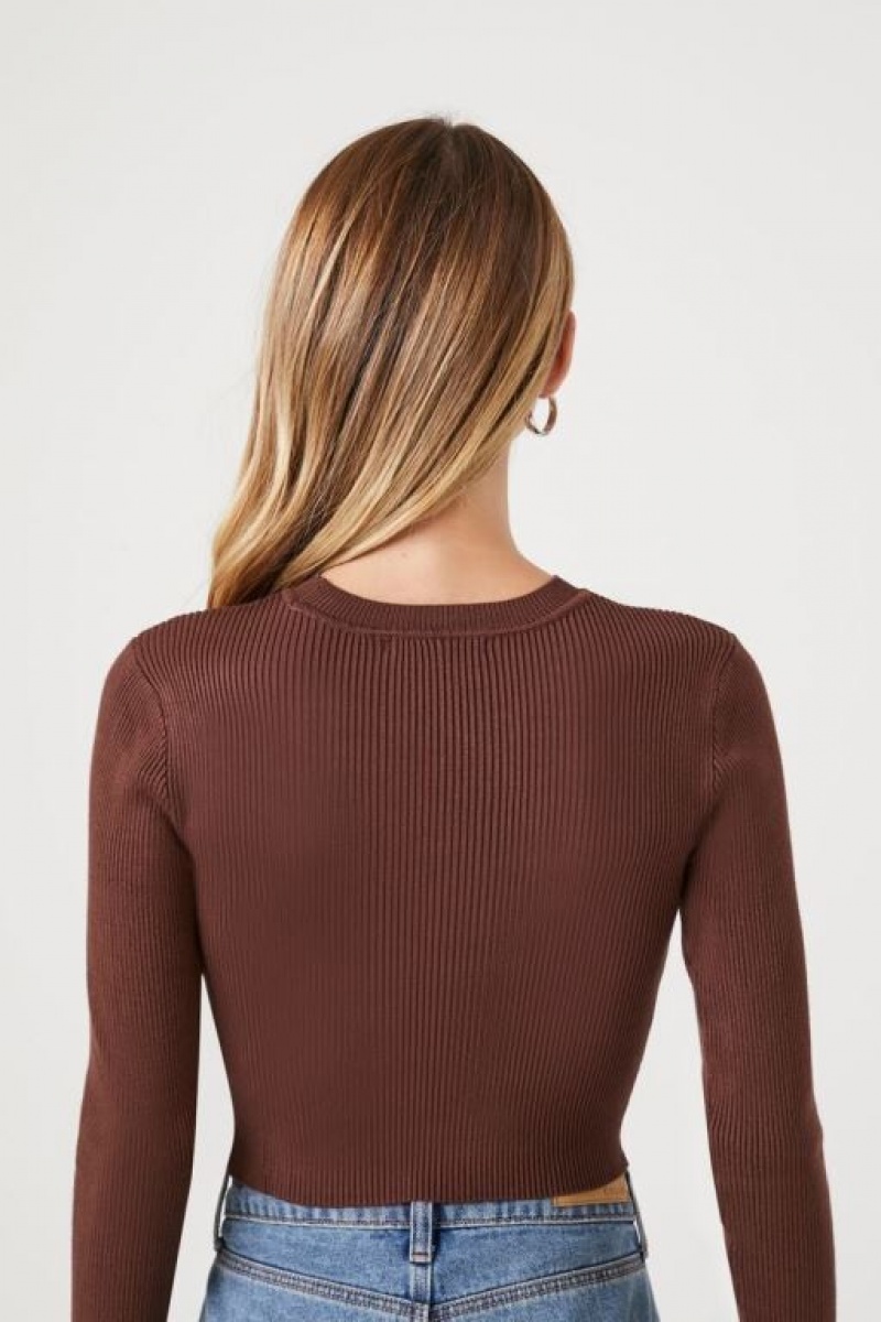 Suéteres Forever 21 Acanalado Knit Crop Mujer Chocolate | OJicznEWEd2