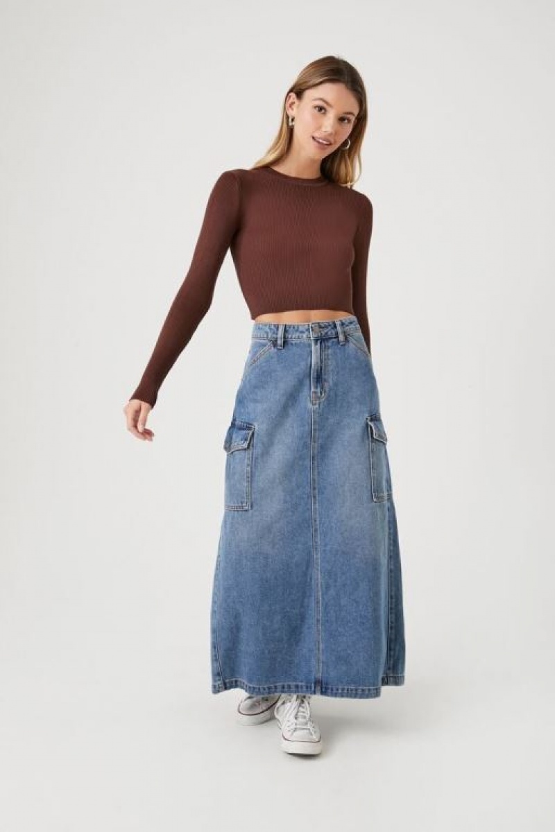 Suéteres Forever 21 Acanalado Knit Crop Mujer Chocolate | OJicznEWEd2