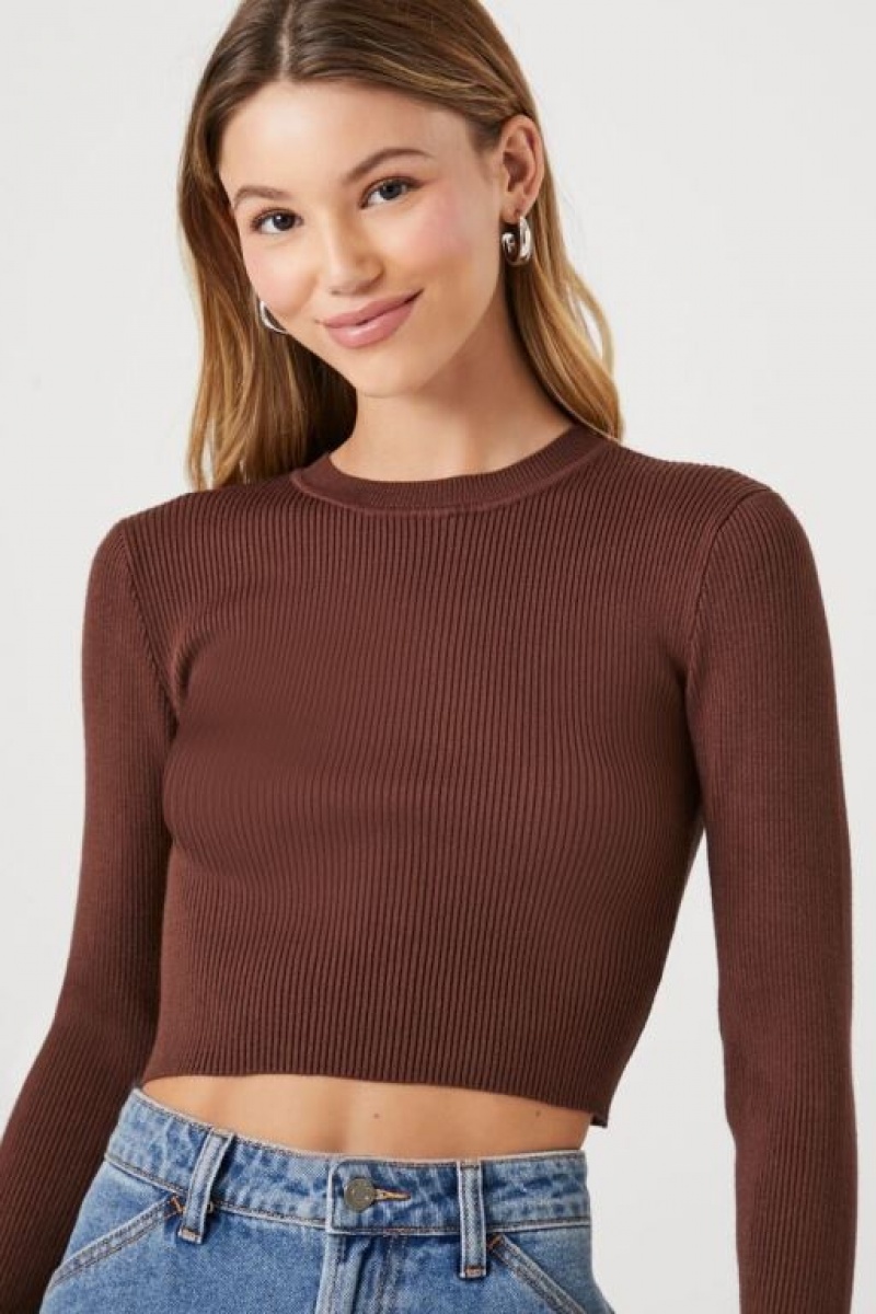 Suéteres Forever 21 Acanalado Knit Crop Mujer Chocolate | OJicznEWEd2