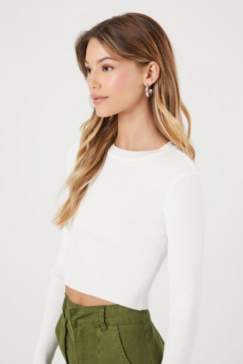 Suéteres Forever 21 Acanalado Knit Crop Mujer Blancas | A2fA8w5yfYO