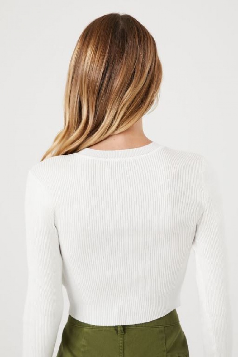 Suéteres Forever 21 Acanalado Knit Crop Mujer Blancas | A2fA8w5yfYO