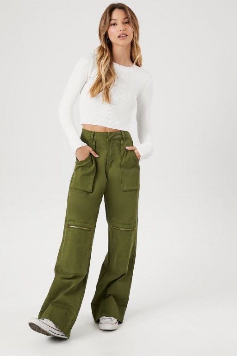 Suéteres Forever 21 Acanalado Knit Crop Mujer Blancas | A2fA8w5yfYO