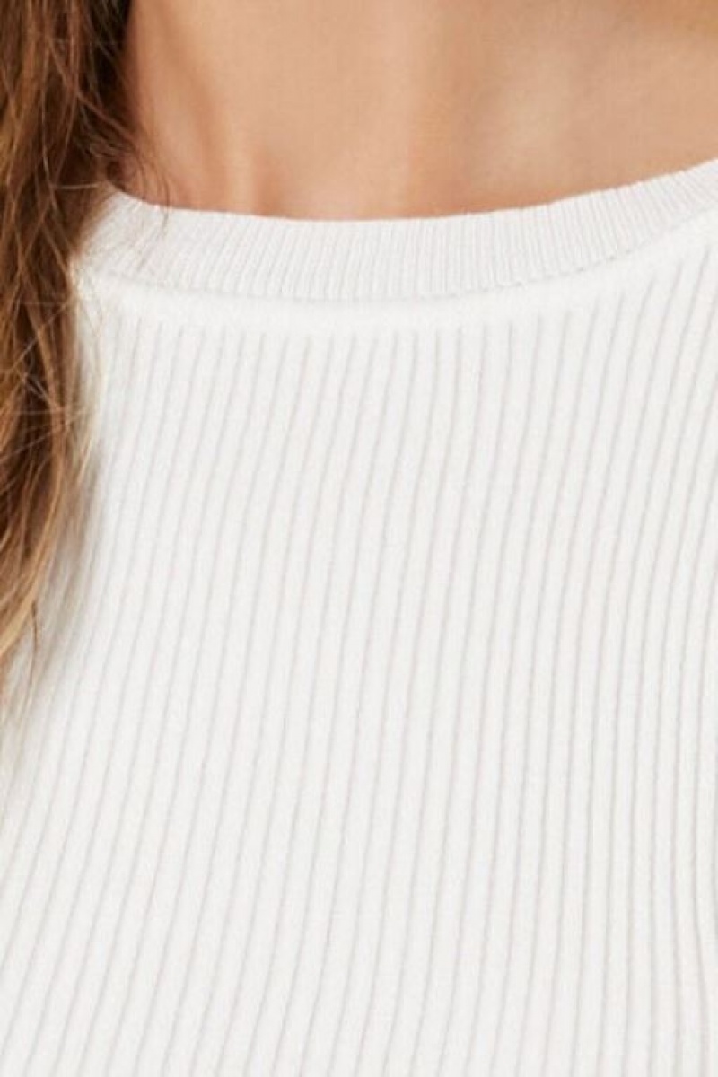 Suéteres Forever 21 Acanalado Knit Crop Mujer Blancas | A2fA8w5yfYO