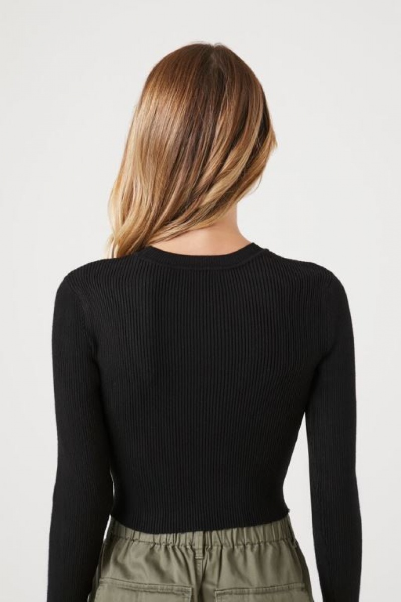 Suéteres Forever 21 Acanalado Knit Crop Mujer Negras | 2BcTay2ltDr