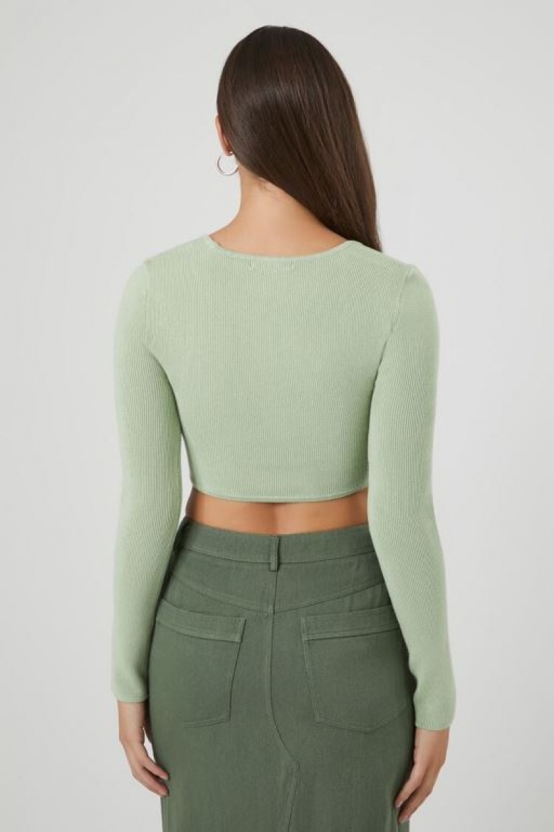 Suéteres Forever 21 Acanalado Knit Crop Mujer Celadon | rhox1CSIhGE