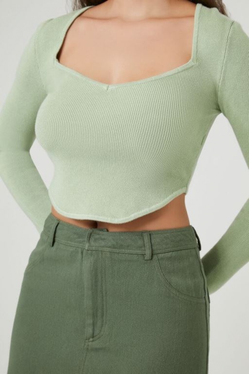 Suéteres Forever 21 Acanalado Knit Crop Mujer Celadon | rhox1CSIhGE