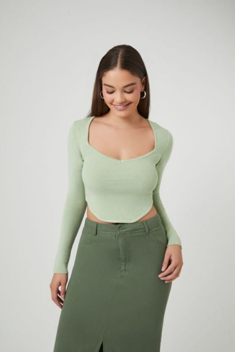 Suéteres Forever 21 Acanalado Knit Crop Mujer Celadon | rhox1CSIhGE