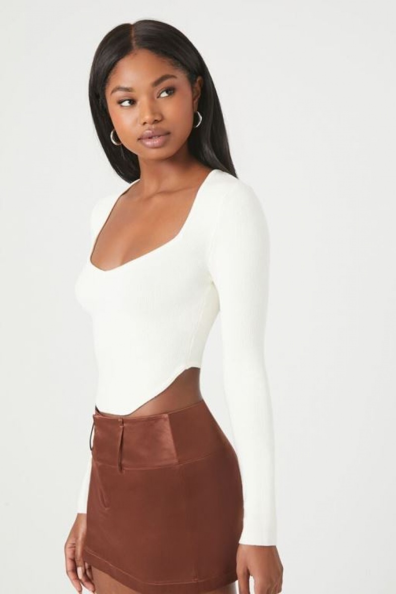 Suéteres Forever 21 Acanalado Knit Crop Mujer Blancas | BO8WFp3B6Av