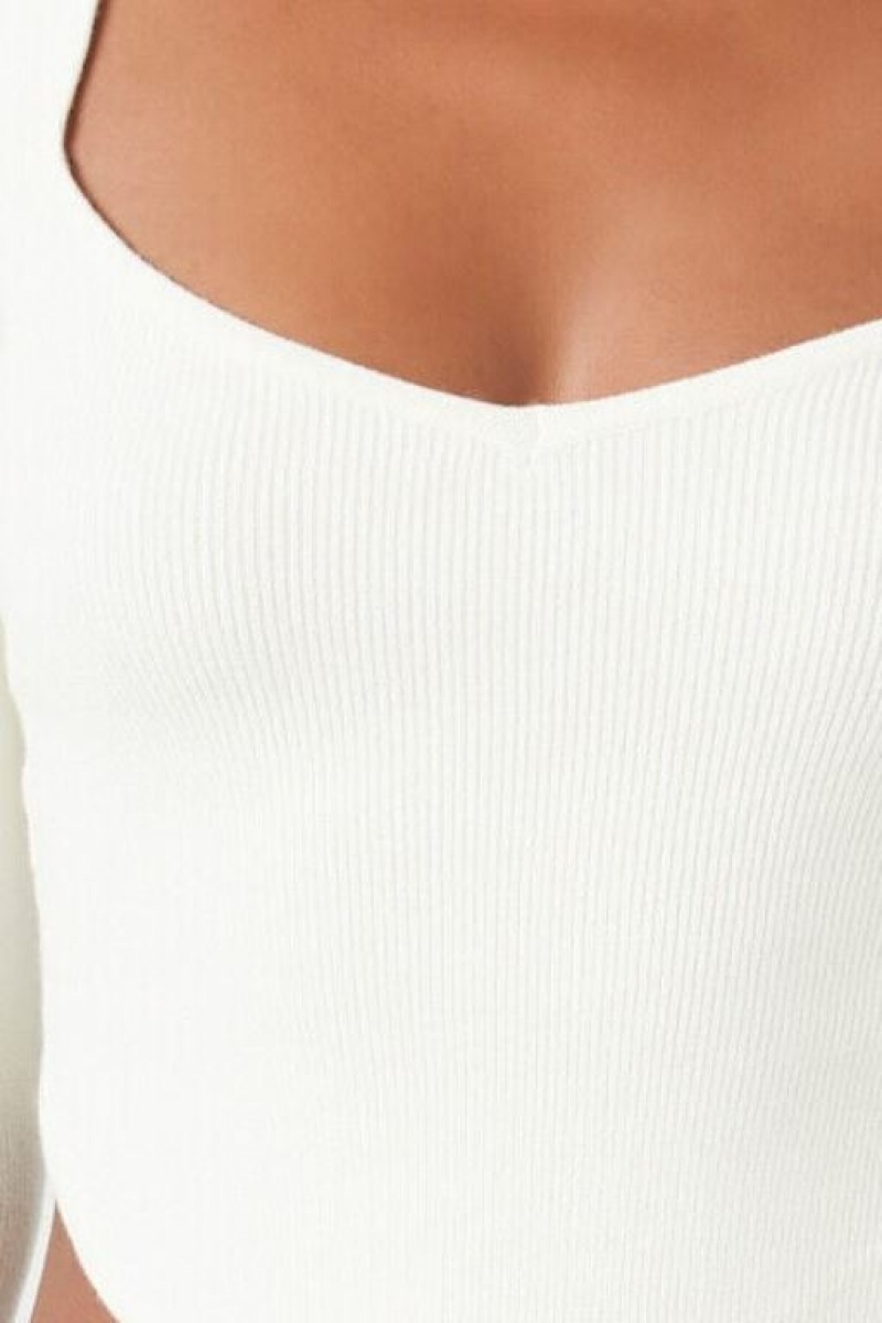 Suéteres Forever 21 Acanalado Knit Crop Mujer Blancas | BO8WFp3B6Av