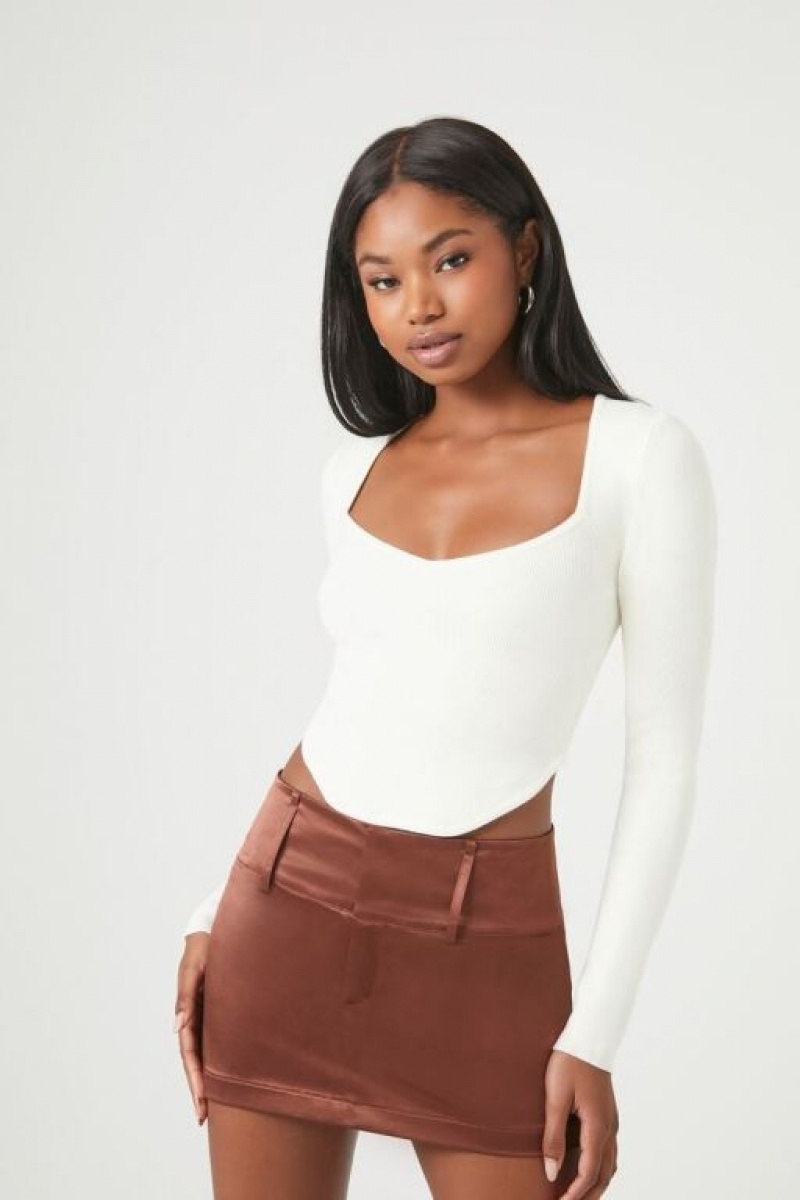 Suéteres Forever 21 Acanalado Knit Crop Mujer Blancas | BO8WFp3B6Av