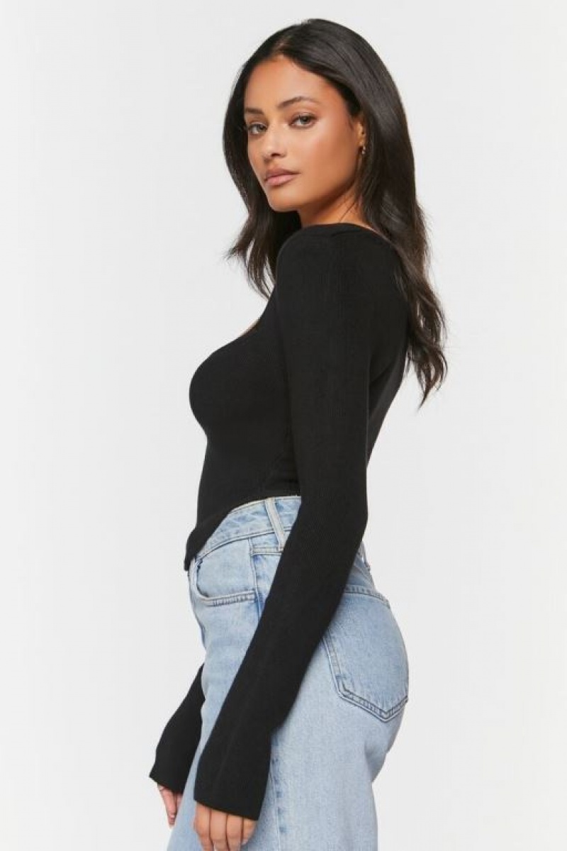 Suéteres Forever 21 Acanalado Knit Crop Mujer Negras | VztHNh2GhA5