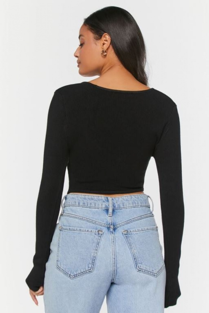 Suéteres Forever 21 Acanalado Knit Crop Mujer Negras | VztHNh2GhA5