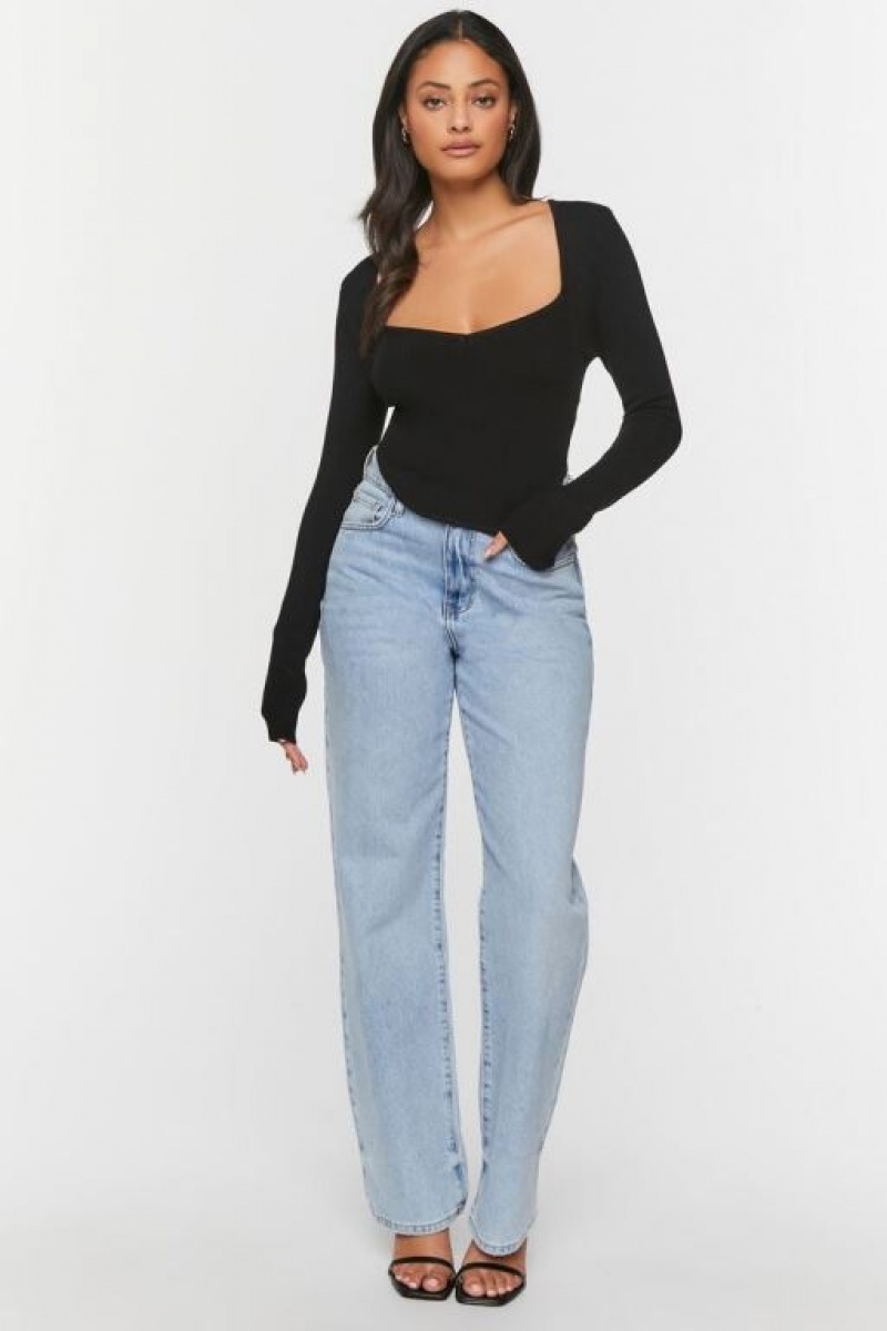 Suéteres Forever 21 Acanalado Knit Crop Mujer Negras | VztHNh2GhA5