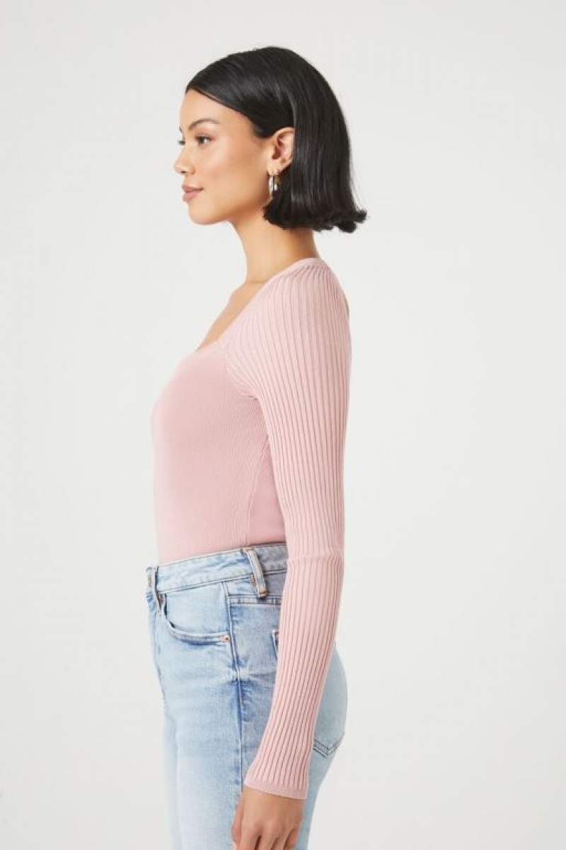 Suéteres Forever 21 Acanalado Knit Long Sleeve Bodysuit Mujer Moradas | VSErqvwdErf