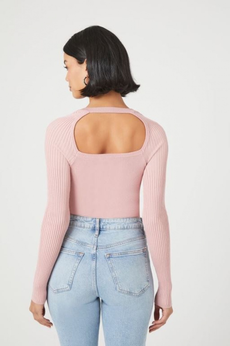 Suéteres Forever 21 Acanalado Knit Long Sleeve Bodysuit Mujer Moradas | VSErqvwdErf