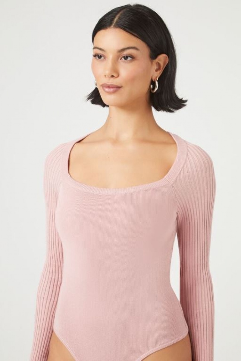 Suéteres Forever 21 Acanalado Knit Long Sleeve Bodysuit Mujer Moradas | VSErqvwdErf