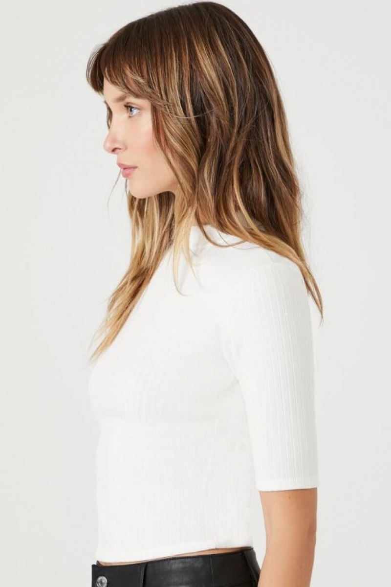 Suéteres Forever 21 Acanalado Knit Mock Neck Mujer Blancas | suVtvT4rMgy