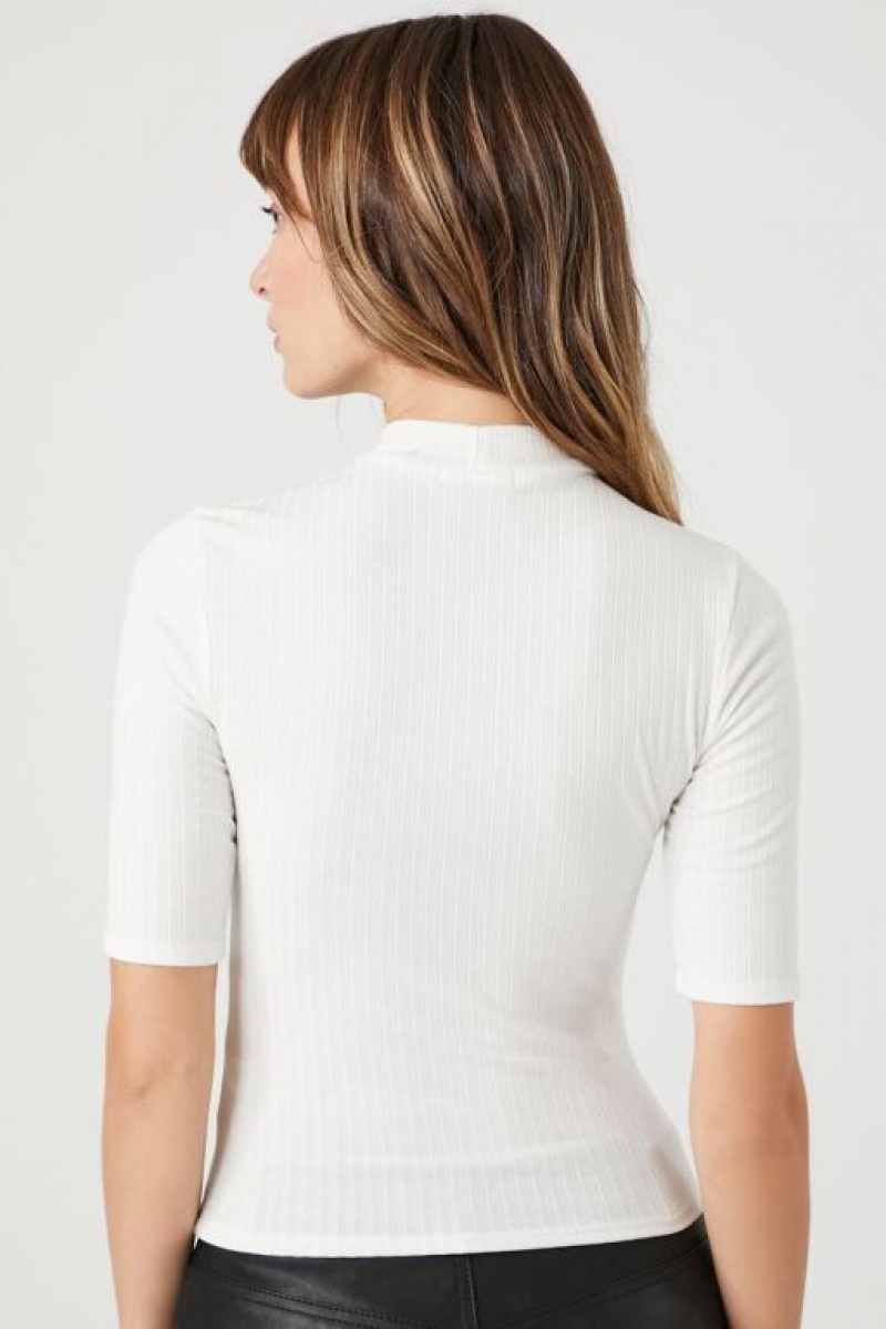 Suéteres Forever 21 Acanalado Knit Mock Neck Mujer Blancas | suVtvT4rMgy