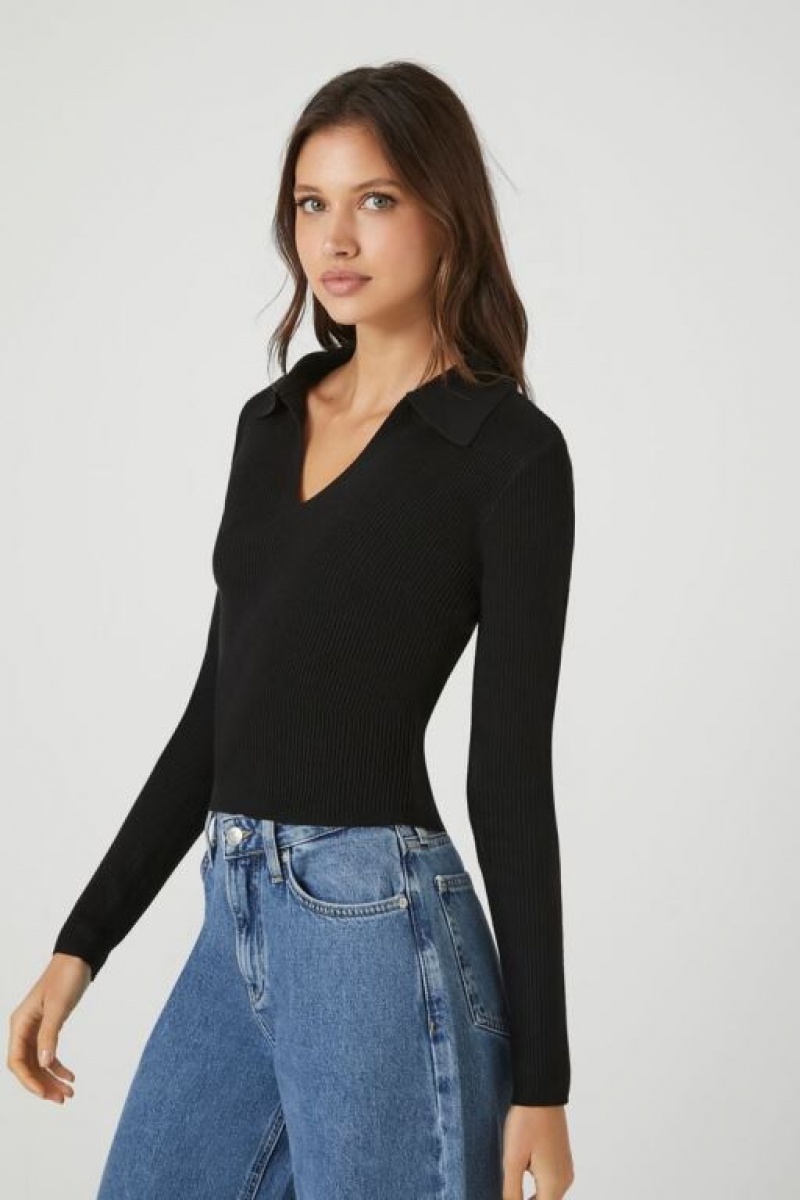 Suéteres Forever 21 Acanalado Knit Mujer Negras | 09OPUxWjcAB